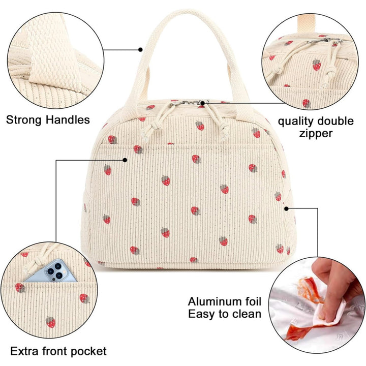 Charming Strawberry Print Insulated Lunch Bag