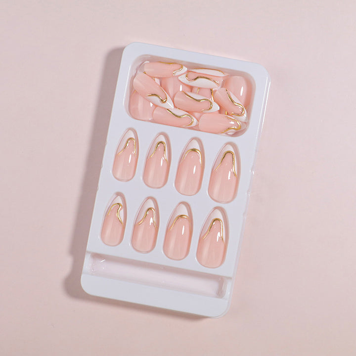 DIY Press-On Nail Set with Elegant Gold Accents Stornfield