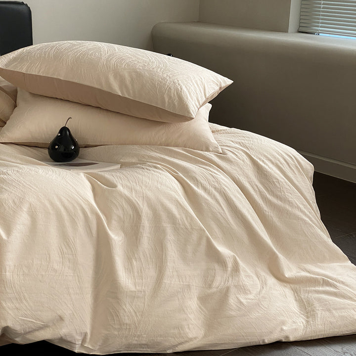Jacquard bedding set made of cotton satin with floral relief and hotel closure