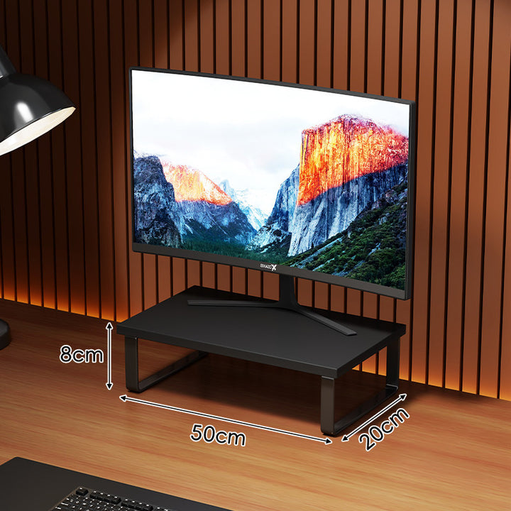 Compact Wooden Monitor Riser with Metal Frame and Under-Shelf Storage