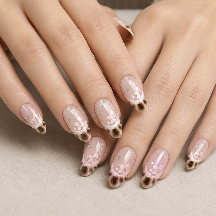 Elegant Floral-Design Acrylic Nail Enhancements Stornfield