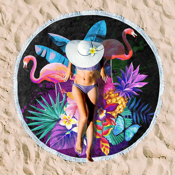 Round beach towel with tropical palm pattern Stornfield