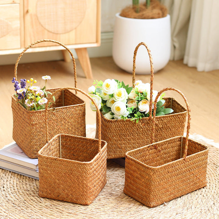 Handwoven Natural Fiber Carrying Basket Stornfield