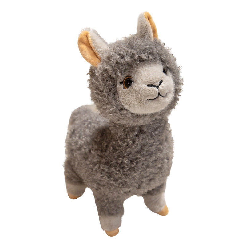 Standing Curly-Fur Alpaca Plush Cuddle Companion with Embroidered Face Stornfield