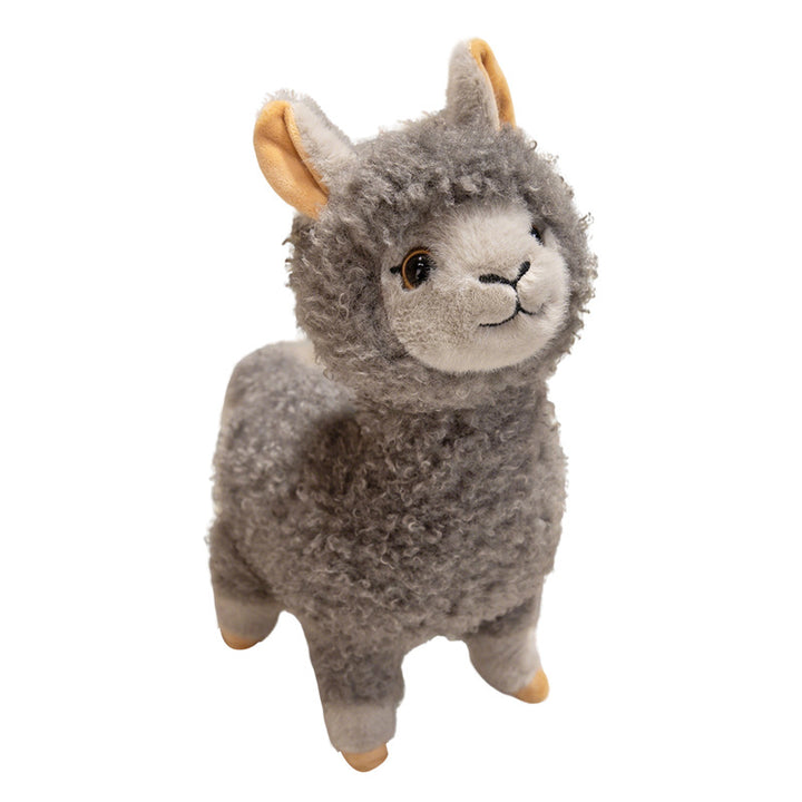 Standing Curly-Fur Alpaca Plush Cuddle Companion with Embroidered Face Stornfield