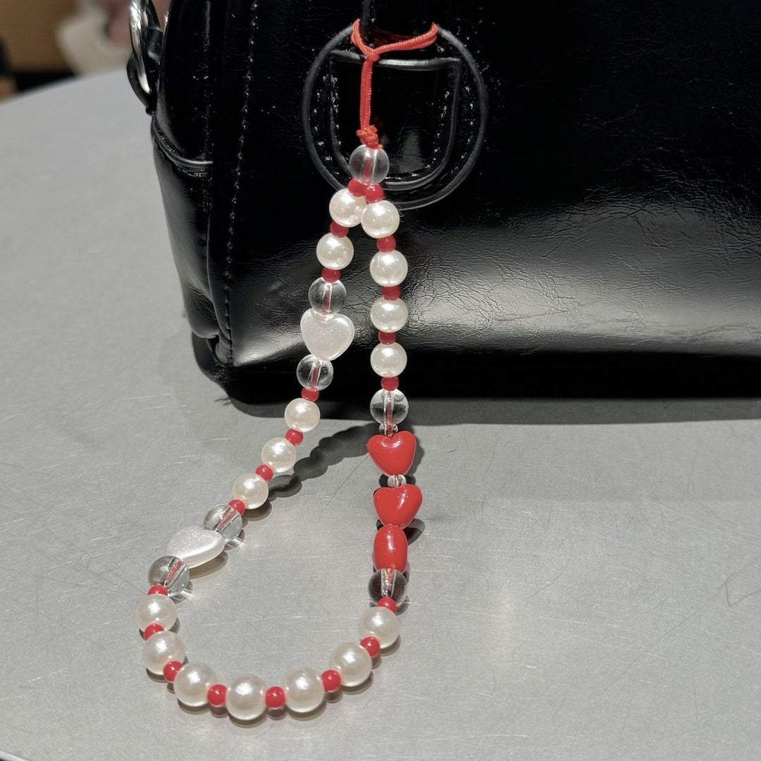 Pearl and Heart Beaded Phone Lanyard Stornfield