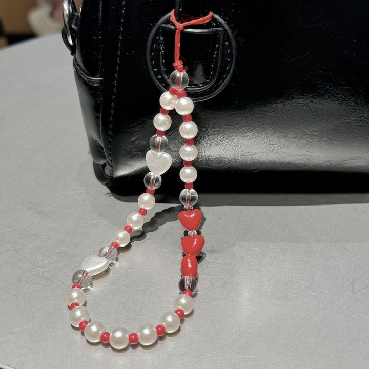Pearl and Heart Beaded Phone Lanyard Stornfield
