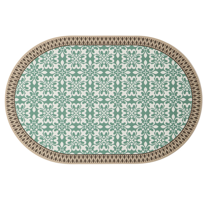 Round decorative rug with floral animal illustration and fine jacquard structure Stornfield
