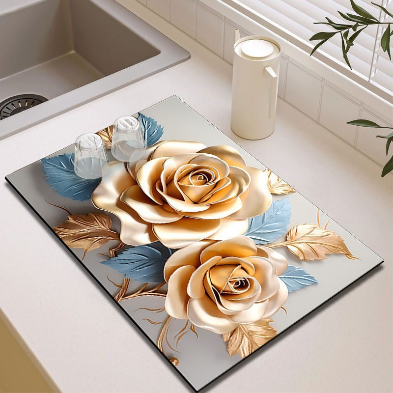 Elegant Floral Design Kitchen Mat
