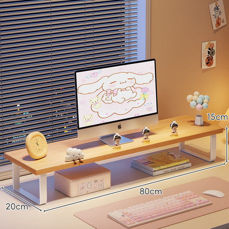 Wood-Top Monitor Riser and Desktop Organizer Stand with Under-Shelf Storage