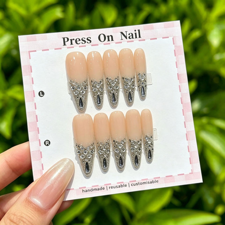 Decorative Elegant Press-On Nails with Rhinestone Accents