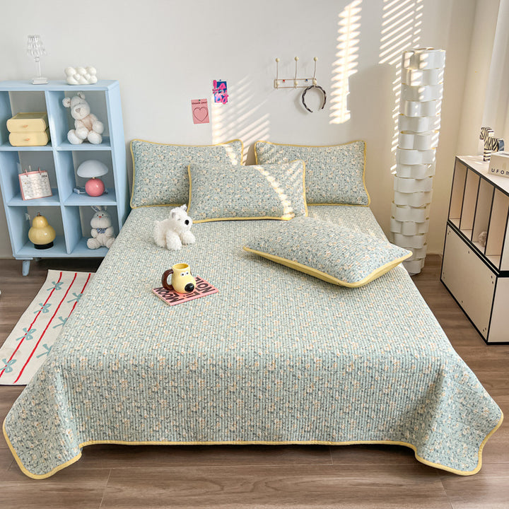 Lightweight Quilted Floral Bedspread Set with Piped Edge and Matching Pillow Shams