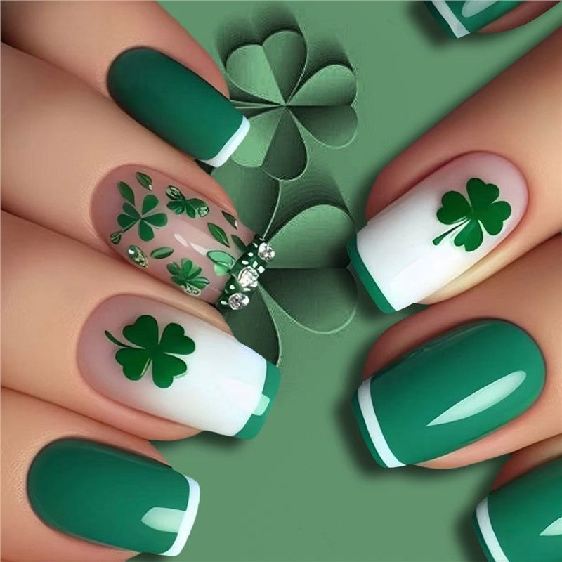 Artistic Shamrock-Themed Press-On Nail Set Stornfield