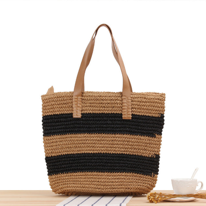 Braided shopping bag with elegant leather handles Stornfield