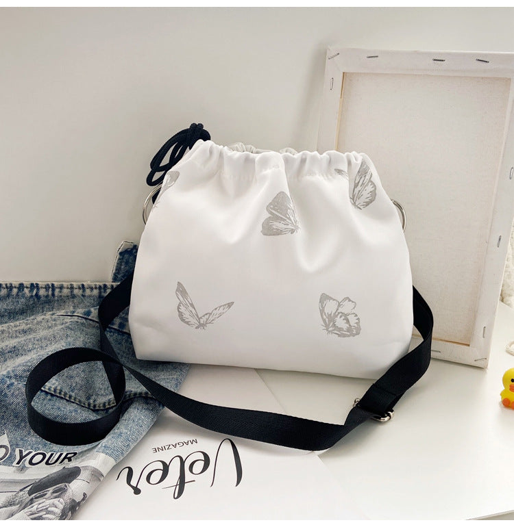Elegant Drawstring Butterfly Print Handbag