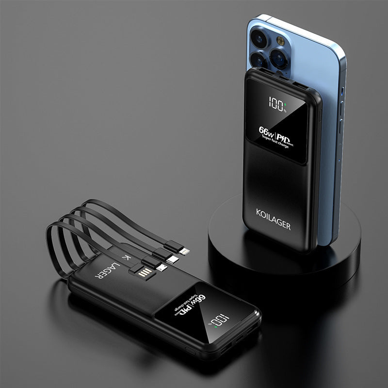 Multi-functional power bank with integrated charging cables and LCD display Stornfield