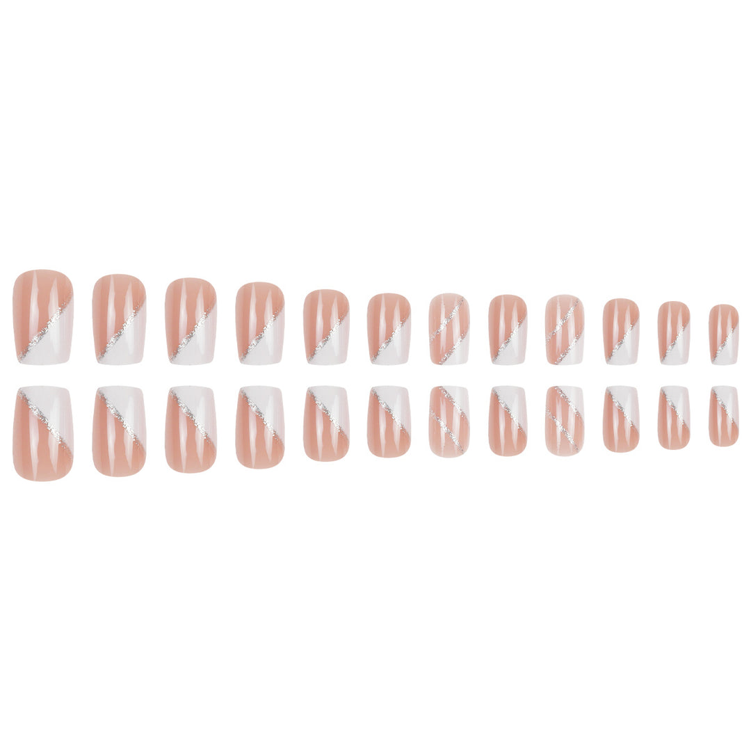 Elegant French Tip Stiletto Press-On Nails with Glitter Accents Stornfield
