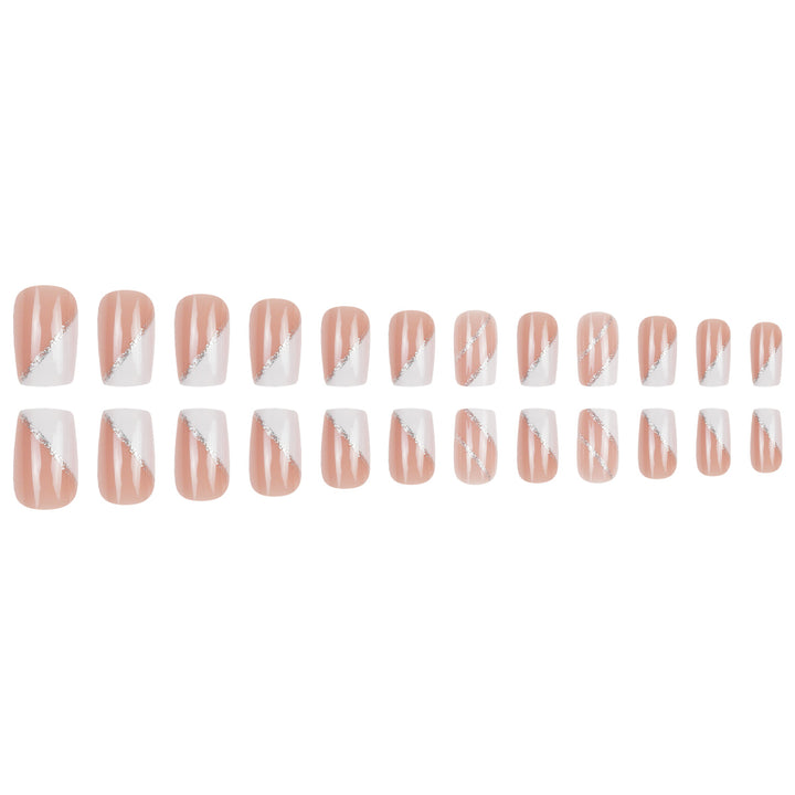Elegant French Tip Stiletto Press-On Nails with Glitter Accents Stornfield