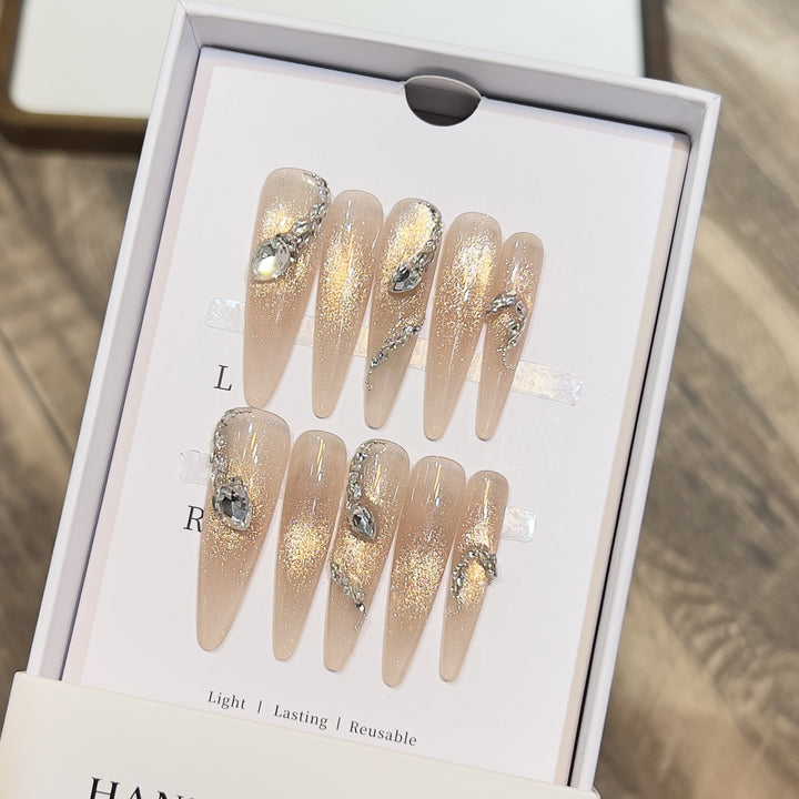Decorative Stiletto Press-On Nail Art Set with Crystal Accents Stornfield