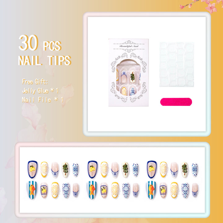 Artistic Tropical-Themed Press-On Nail Set