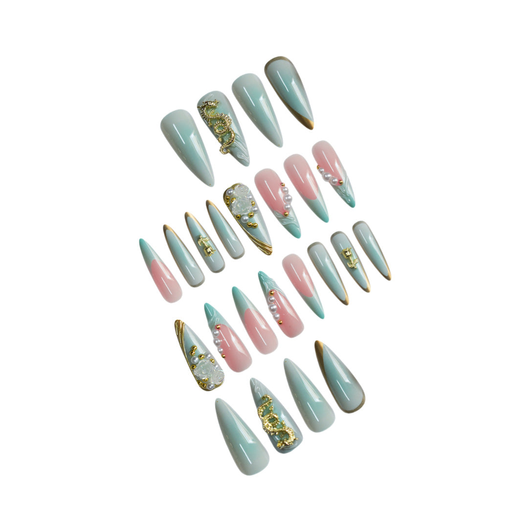 Luxurious Rhinestone and Floral Press-On Nail Art Stornfield