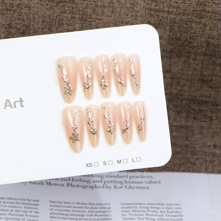 Artistic Acrylic Press-On Nail Set with Floral Embellishments Stornfield