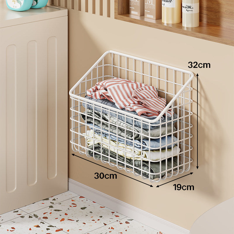 Wall-Mounted Wire Mesh Laundry Storage Basket with Slanted Open Top
