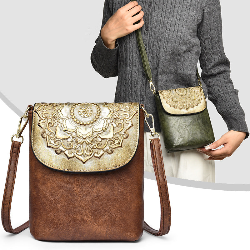 Decorative Embossed Crossbody Handbag