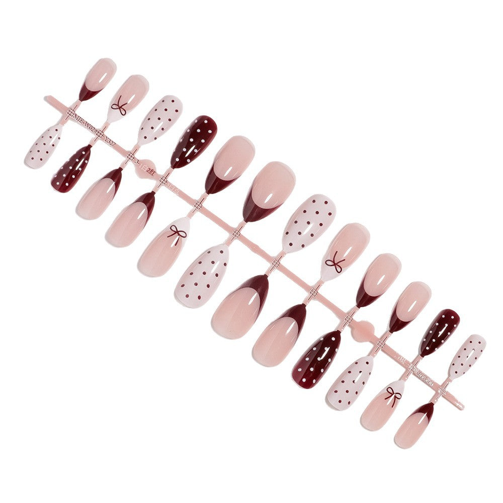 Artistic Press-On Nail Set with Bow and Dot Design Stornfield