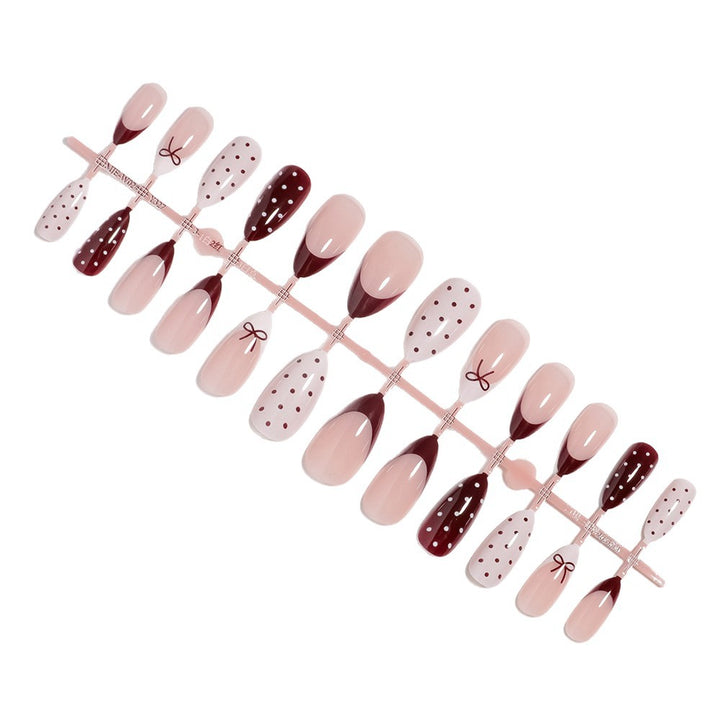 Artistic Press-On Nail Set with Bow and Dot Design Stornfield