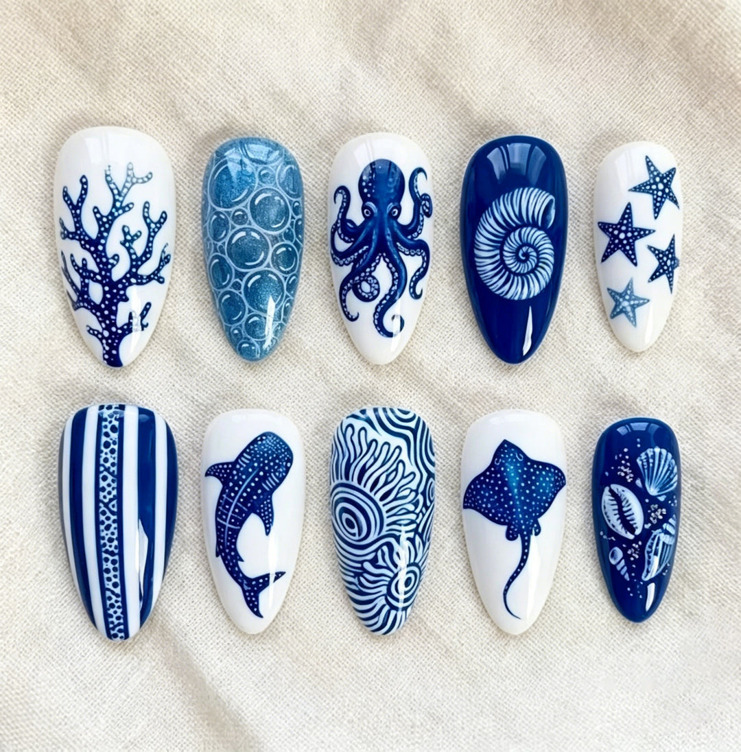 Artistic Ocean-Themed Nail Art Extensions Stornfield