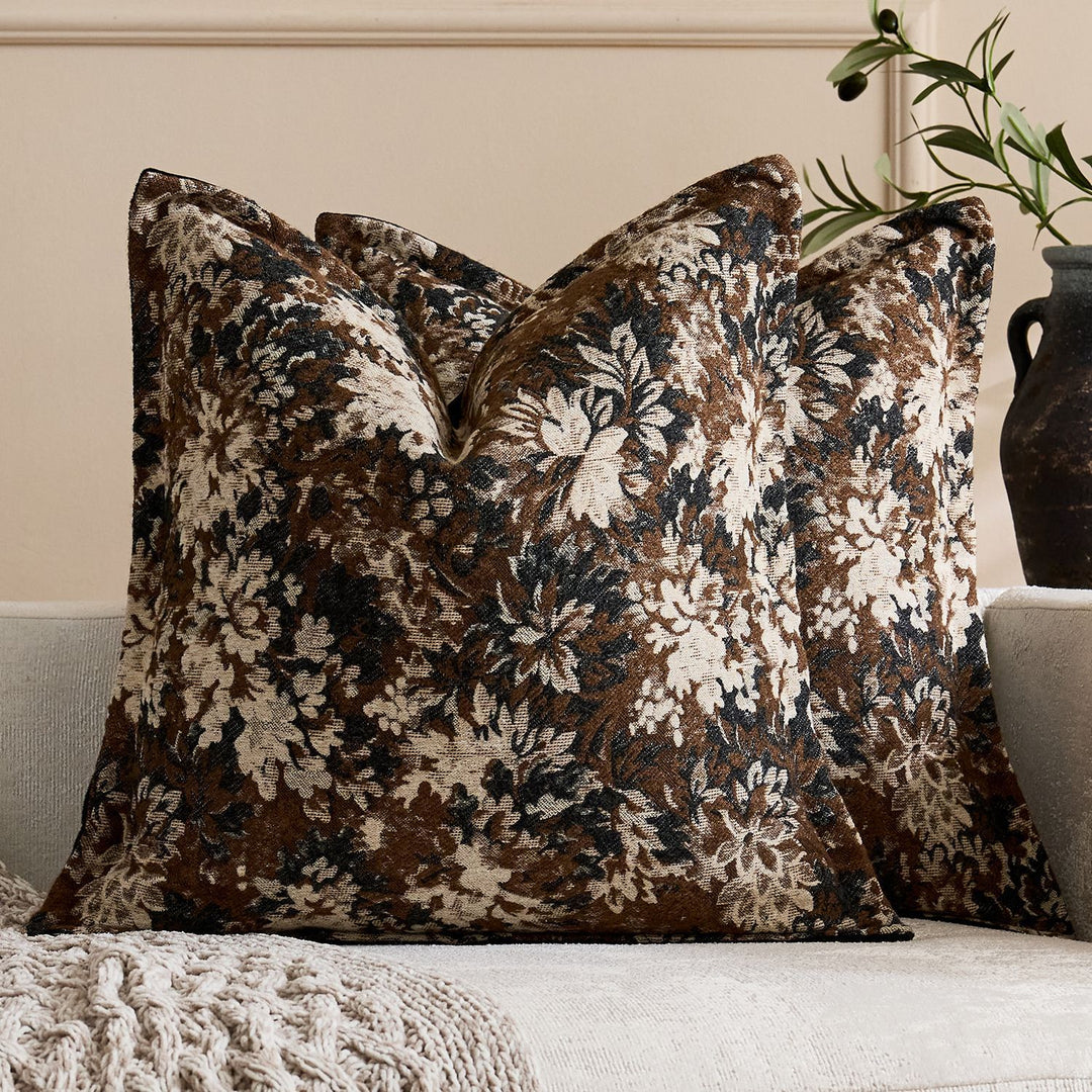 Oversized Jacquard Floral Velvet Throw Pillow Cover with Hidden Zipper