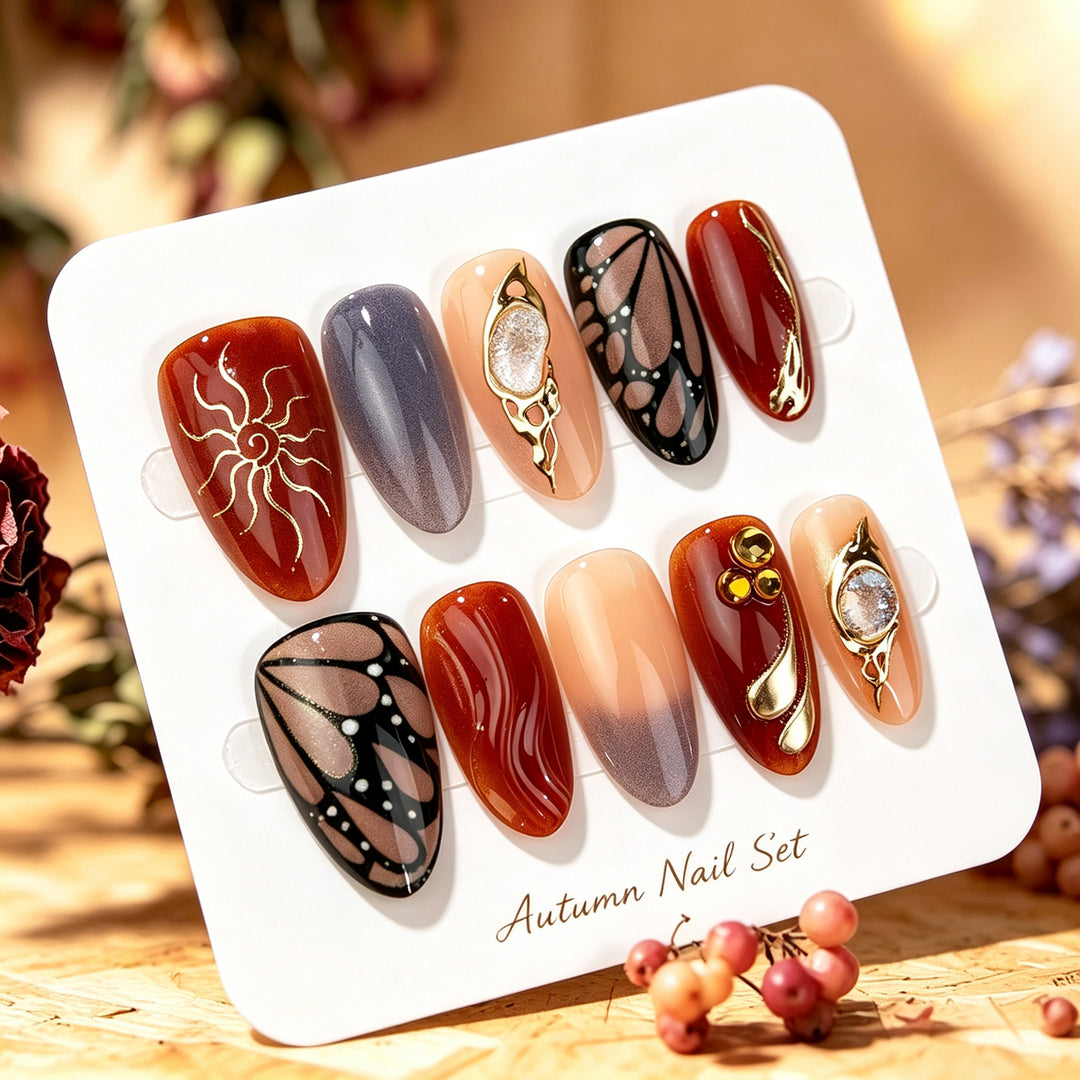 Artistic Autumn-Inspired Press-On Nail Set