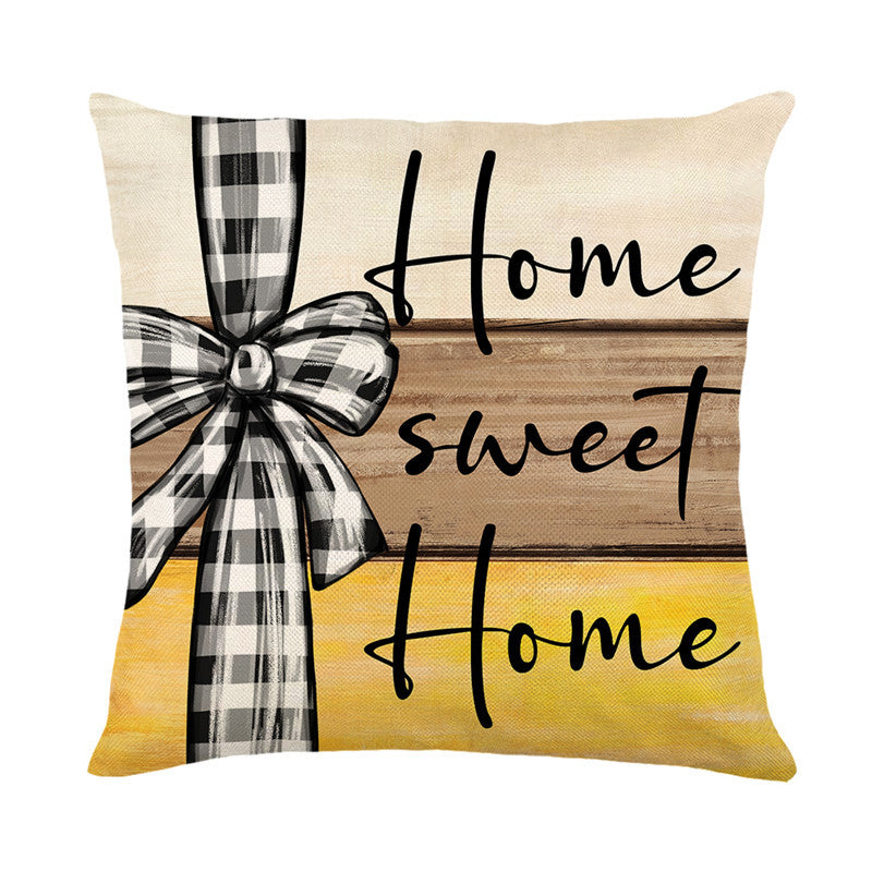Hand-Painted Daisy and Bumblebee Rustic Wood-Print Cotton-Linen Cushion Cover