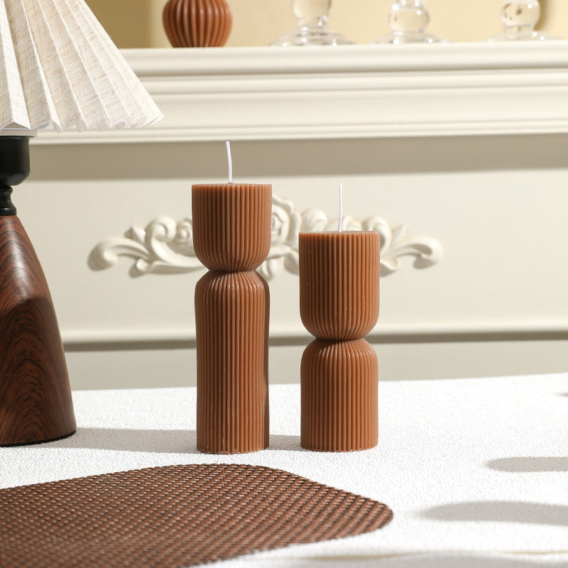 Ribbed Sculptural Double-Stack Pillar Candle Set