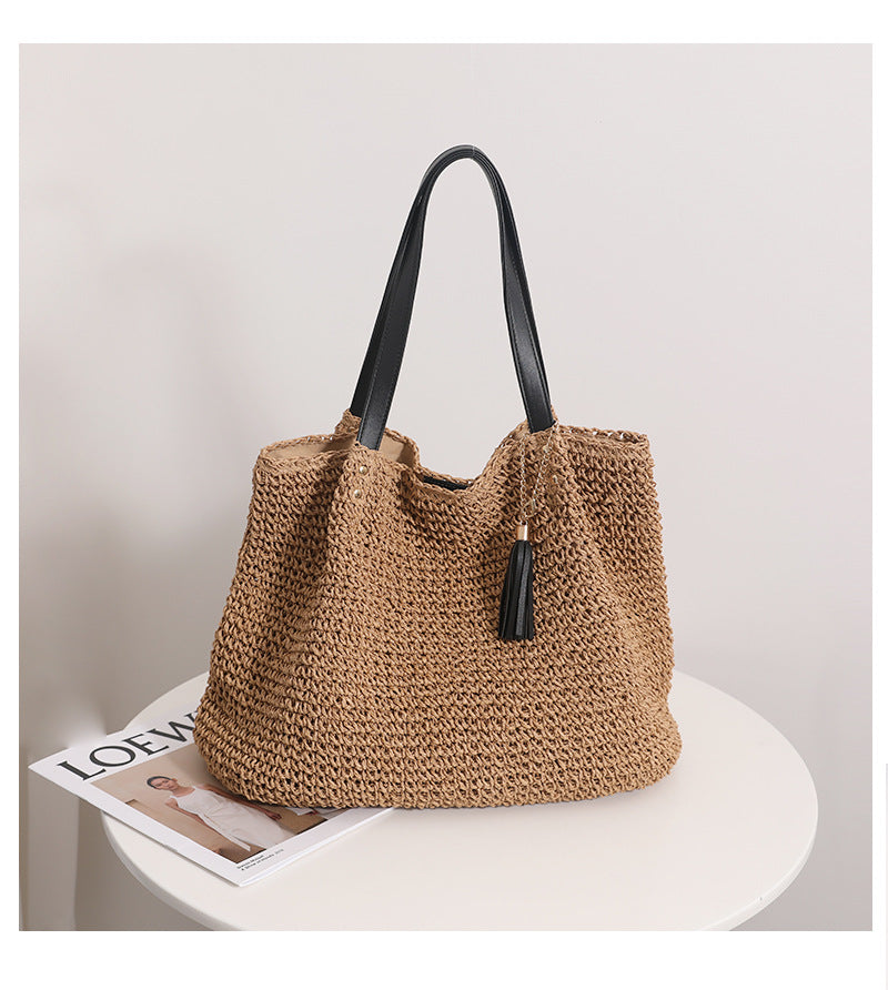 Durable basket bag with synthetic leather handle reinforcement Stornfield