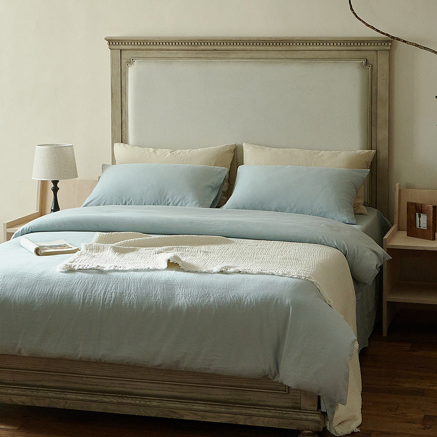 Stonewashed Cotton Sateen Duvet Cover and Sheet Set with Envelope Pillowcases