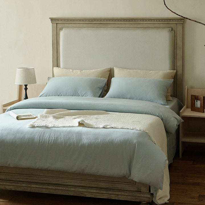 Stonewashed Cotton Sateen Duvet Cover and Sheet Set with Envelope Pillowcases