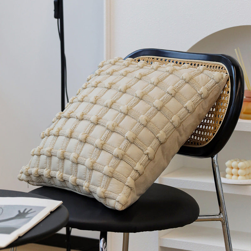 Square decorative pillow cover with tufted grid relief and tassel appliqués Stornfield
