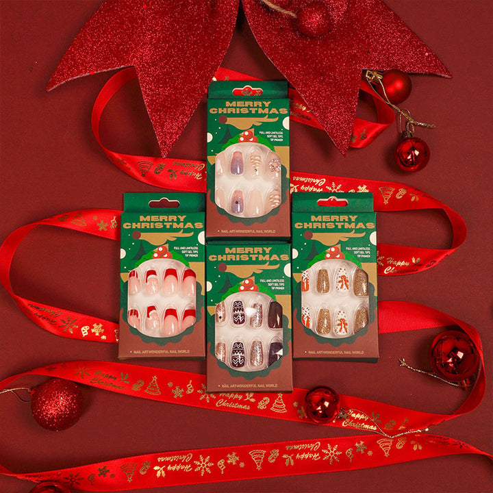 Artificial nail extensions in festive Christmas design Stornfield