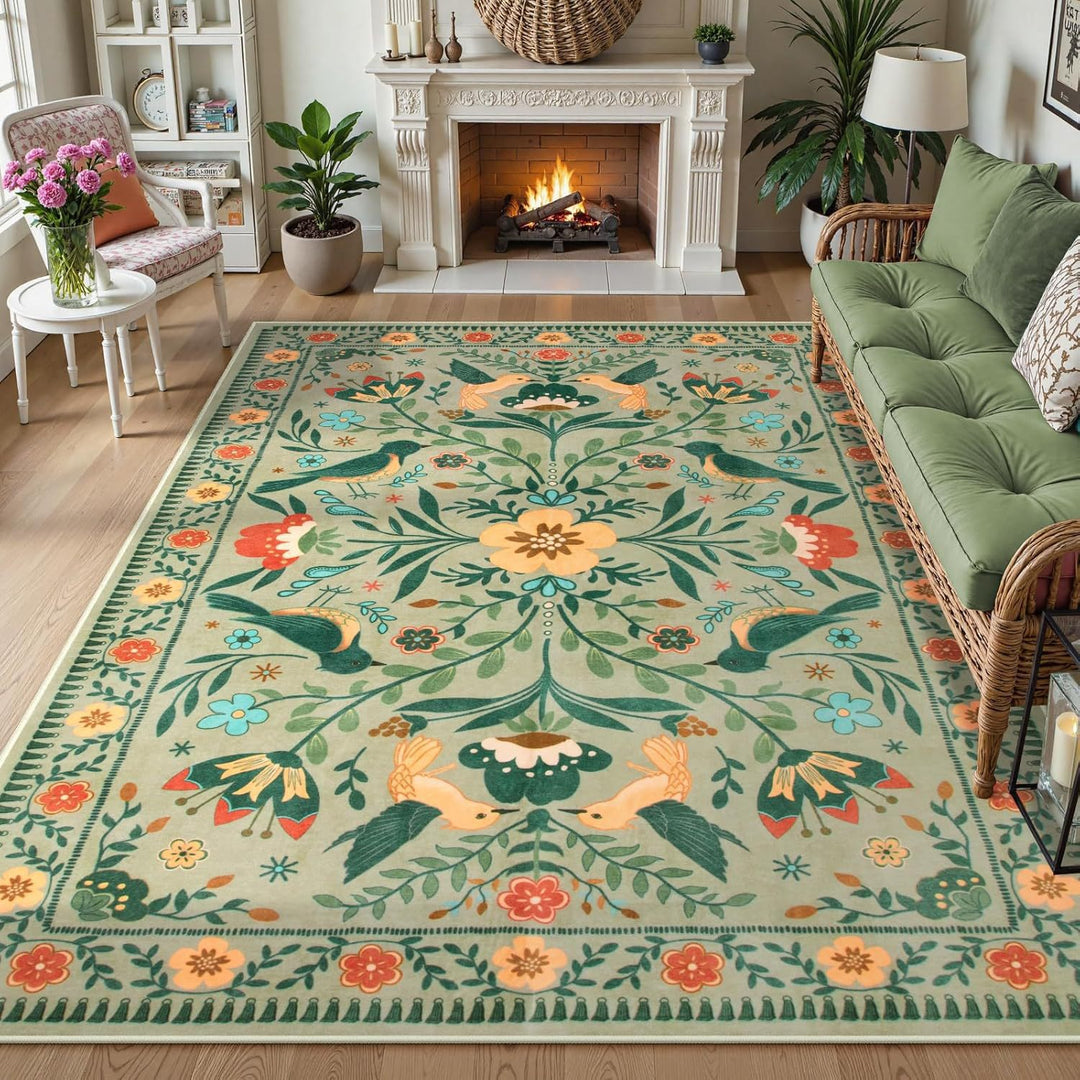 Floral Embroidered Area Rug