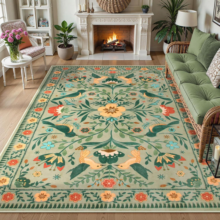 Floral Embroidered Area Rug