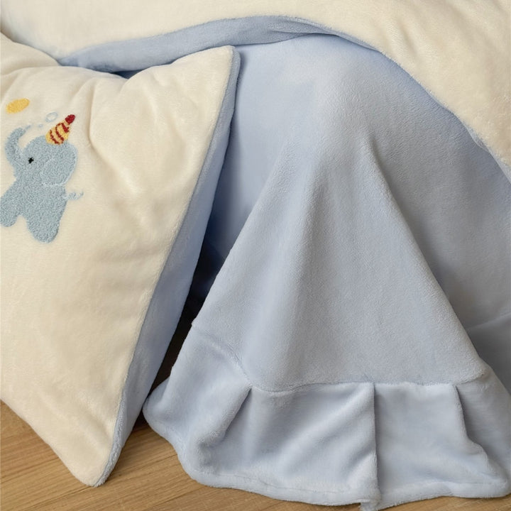 Children's Embroidered Terry Appliqué Animal Duvet Cover Set with Reversible Backing