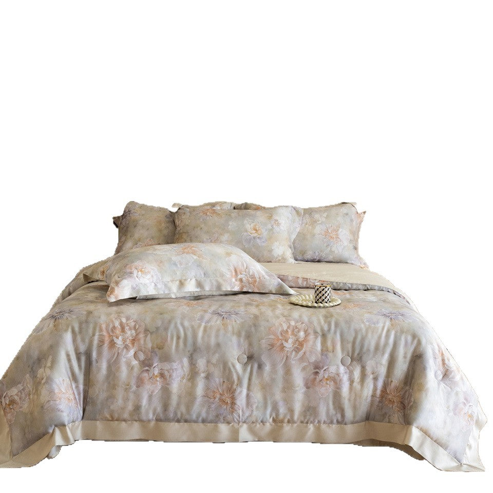 Bedding set with watercolor floral print and fine cotton satin finish