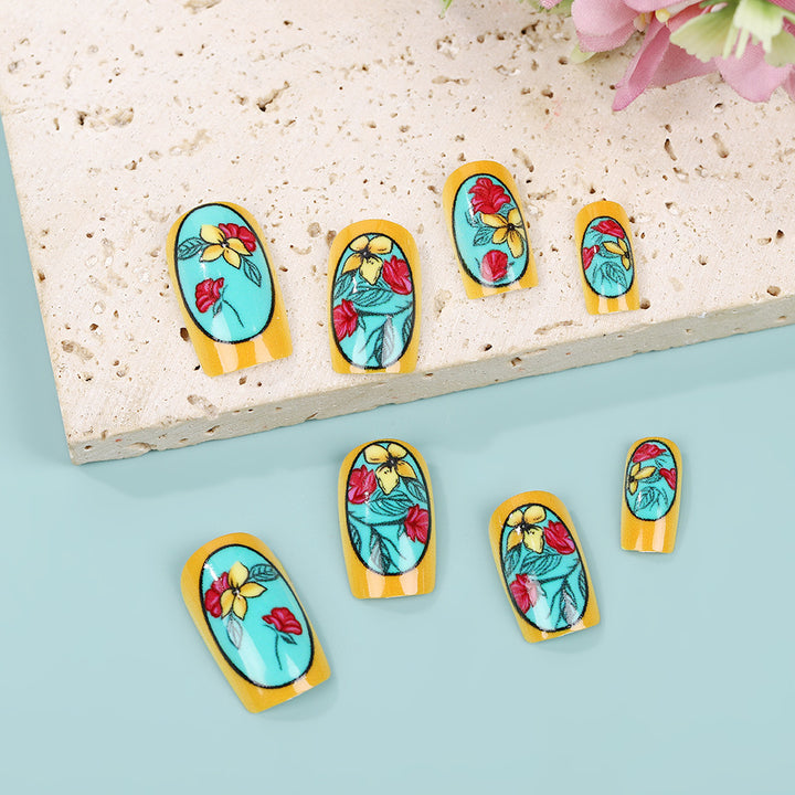 Handmade art nails in floral design Stornfield