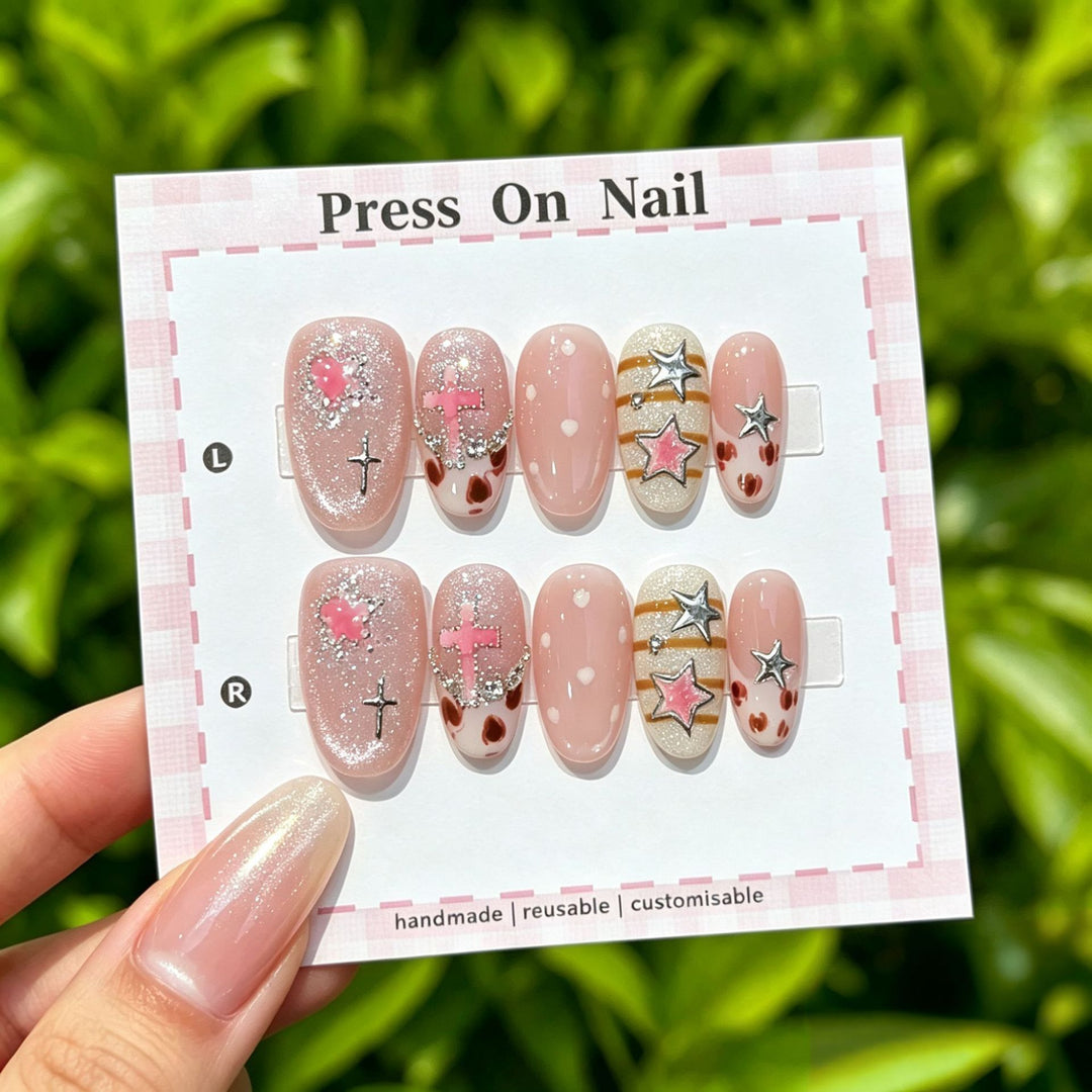 Elegant Reusable Press-On Nail Art Set with Floral Accents