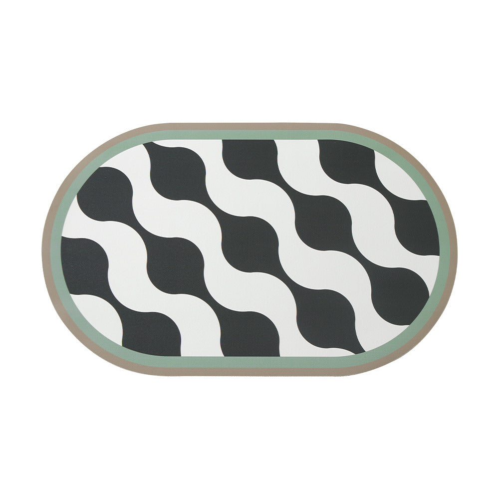 Oval non-slip vinyl mat with fine mosaic print and water-repellent surface Stornfield