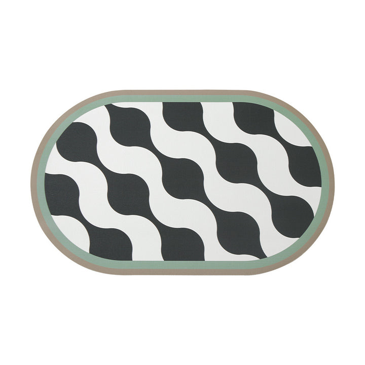 Oval non-slip vinyl mat with fine mosaic print and water-repellent surface Stornfield