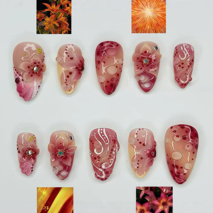 Decorative Floral Press-On Nail Art Set 1790745679
