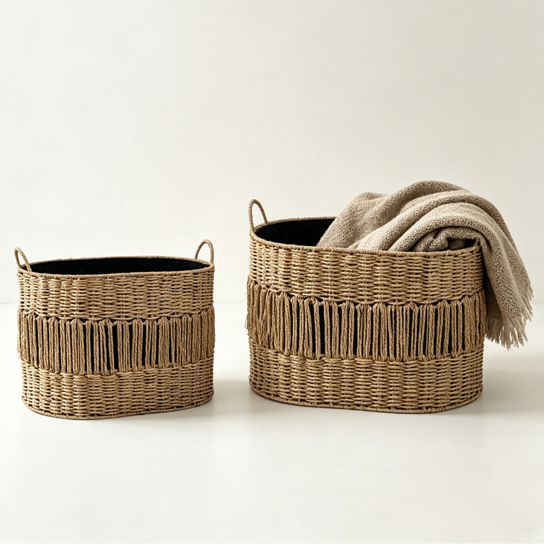 Storage basket with elegant fringe design Stornfield